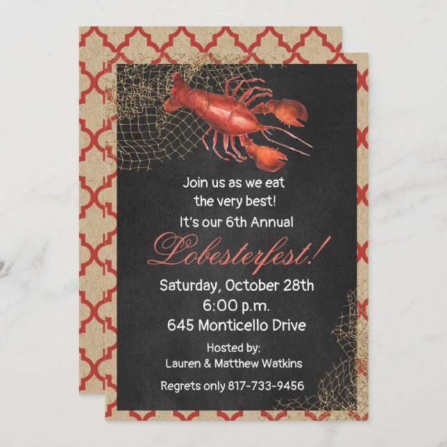Lobster Seafood Boil Party Invitation (Front/Back)