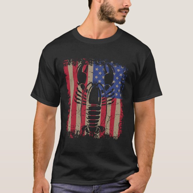 Lobster Seafood  Cooking Chef USA American Flag Vi T-Shirt (Front)