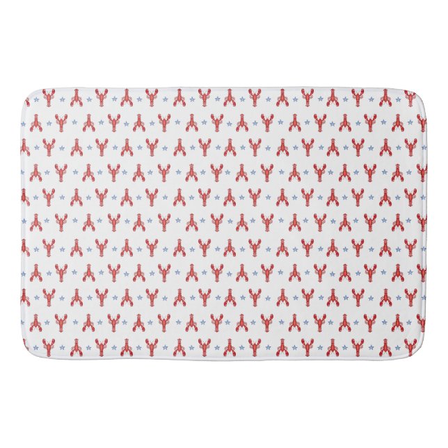 Lobster Shacking Up Coastal Preppy Americana  Bath Mat (Front)