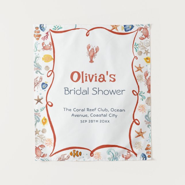 Lobster She Is a Catch Bridal Shower Banner Tapestry (Front)