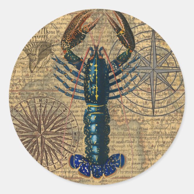 Lobster Shellfish Seafood Maine Classic Ocean Classic Round Sticker (Front)
