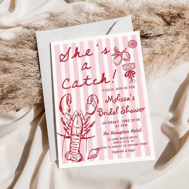 Lobster She's a Catch Bridal Shower Invitation (Creator Uploaded)