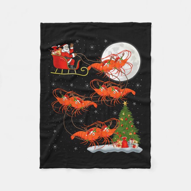 Lobster Shrimp Santa Sleigh Flying Funny Magical C Fleece Blanket (Front)