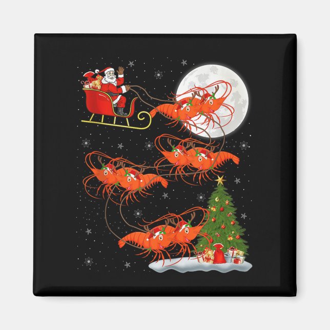 Lobster Shrimp Santa Sleigh Flying Funny Magical C Magnet (Front)