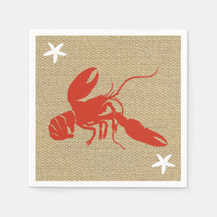 Lobster & Starfish Nautical Beach Faux Burlap Napkin
