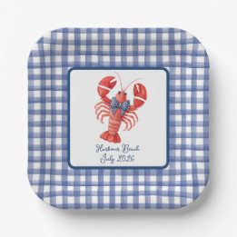 Lobster Summer Nautical Blue Gingham July 4th Paper Plate