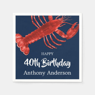 Lobster Themed Dark Blue Fun Birthday Party Custom Napkin