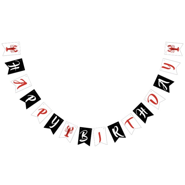 Lobster Themed Red Black White Birthday Party Bunting (All)