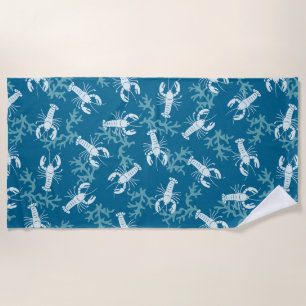 Lobster Toss in Blue and White Beach Towel