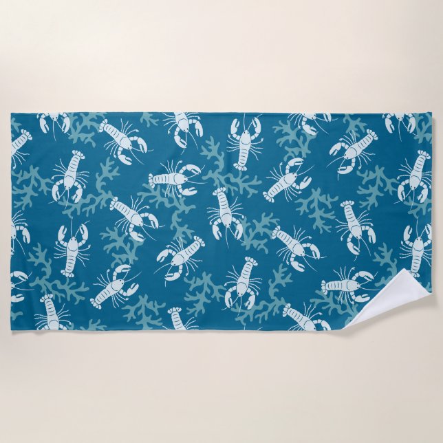Lobster Toss in Blue and White Beach Towel (Front)