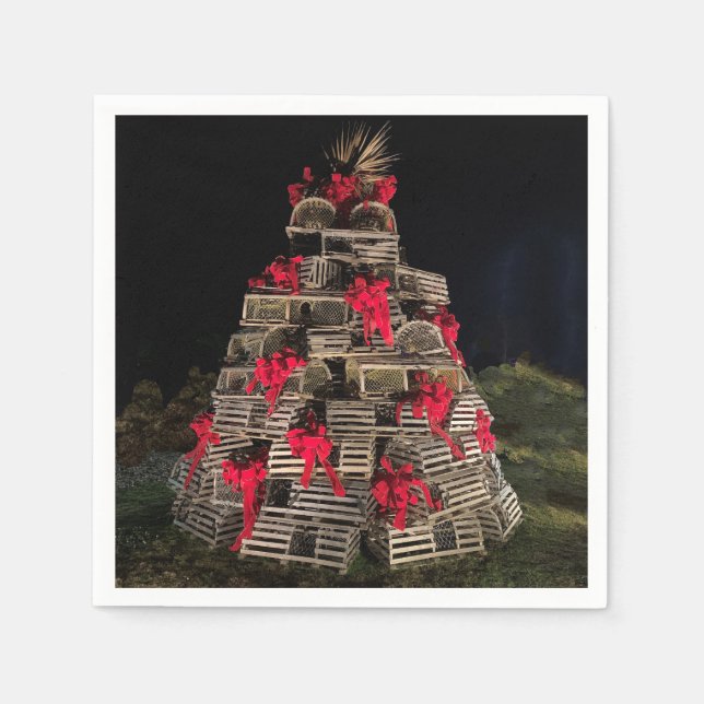 Lobster Trap Christmas Tree Cocktail Napkin (Front)
