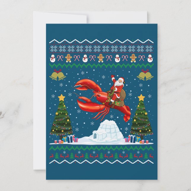 Lobster Ugly Xmas Gift Santa Riding Lobster Christ Invitation (Front)