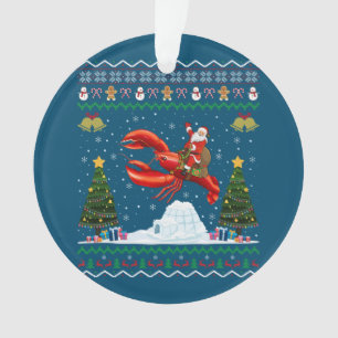 Lobster Ugly Xmas Gift Santa Riding Lobster Christ Ornament