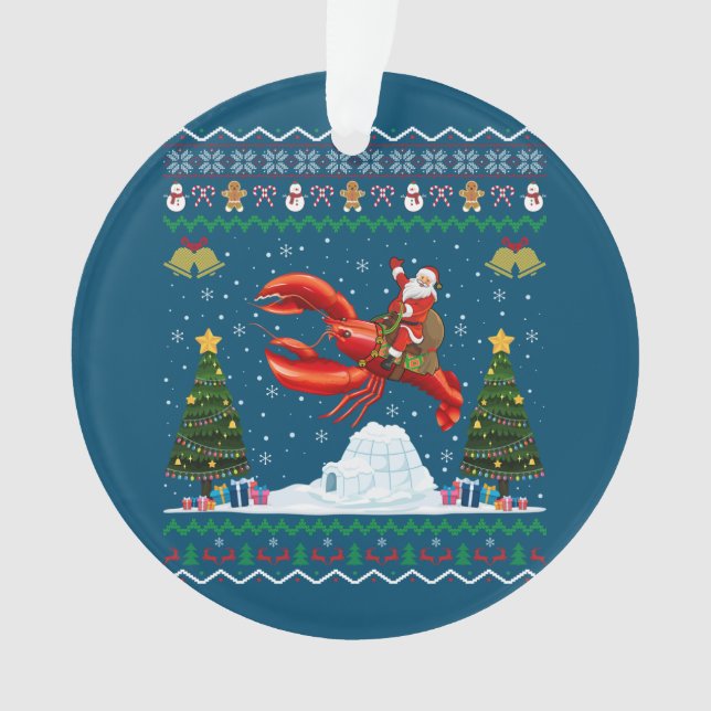 Lobster Ugly Xmas Gift Santa Riding Lobster Christ Ornament (Front)