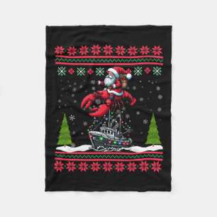 Lobster Ugly Xmas Gifts Santa Riding Lobster Chris Fleece Blanket