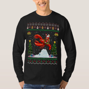 Lobster Ugly Xmas Santa Riding Lobster Christmas T-Shirt