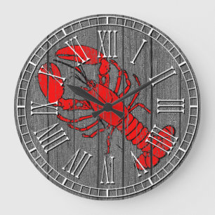 Lobster Weathered Pine Large Clock