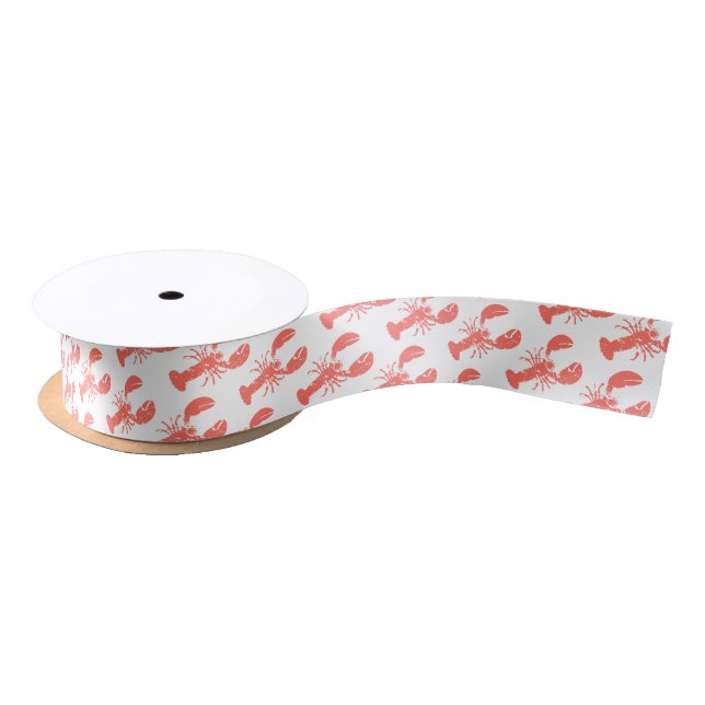 Lobster Weathered Seafood Patterned Satin Ribbon (Spool)