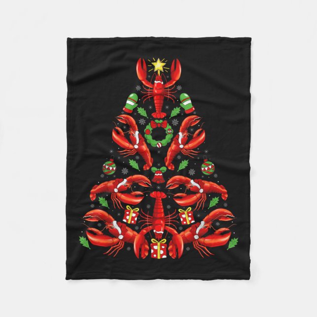 Lobster Xmas Decoration Santa Hat Lobster Christma Fleece Blanket (Front)