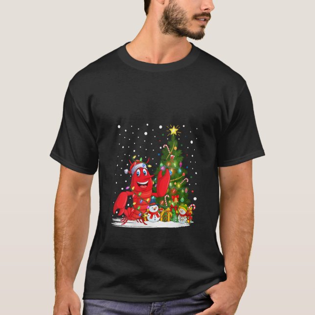 Lobster Xmas Tree Lighting Santa Lobster Christmas T-Shirt (Front)