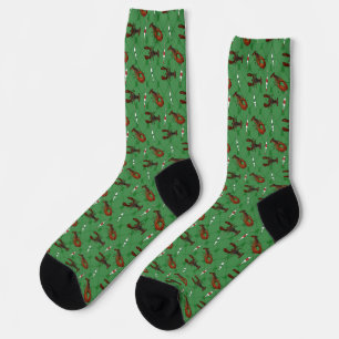 Lobsters and Fishing Buoys on Green Christmas Socks