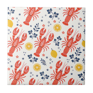 Lobsters and Lemon, Coastal Nautical Kitchen Decor Ceramic Tile
