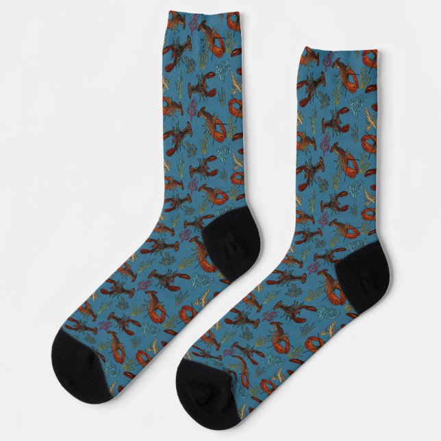 Lobsters in the Blue Sea Patterned Socks (Left)