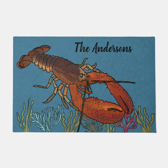 Lobsters in the Blue Sea Personalised Doormat (Front)