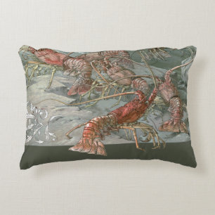 Lobsters in the Ocean, Vintage Art Nouveau Decorative Cushion
