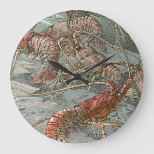 Lobsters in the Ocean, Vintage Art Nouveau Large Clock