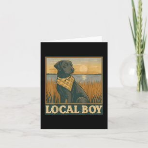 Local Boy Black Lab Hunting Dog Marsh Scene Sunset Card
