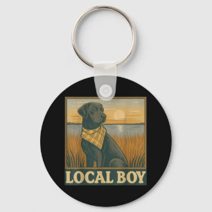 Local Boy Black Lab Hunting Dog Marsh Scene Sunset Key Ring