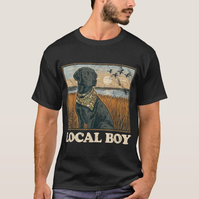 Local Boy Black Lab Hunting Dog Marsh  T-Shirt (Front)