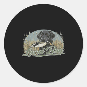 Local Duck Hunting Boy Black Lab Dog Outdoor Vinta Classic Round Sticker