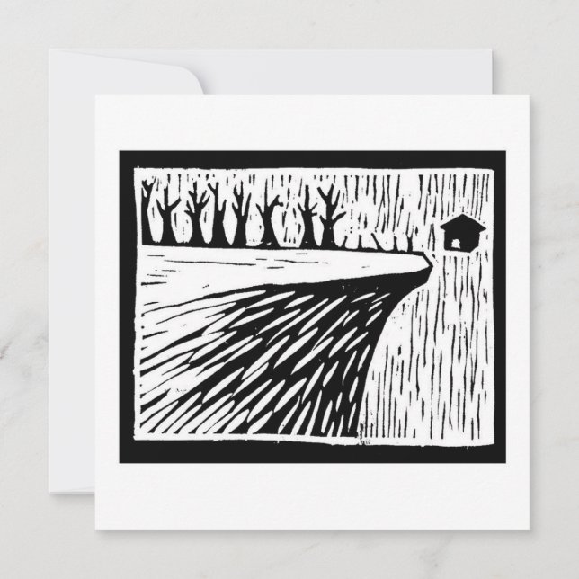 LOCAL GRAVITY suspended house linocut Invitation (Front)