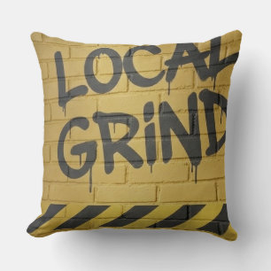 "Local Grind" Street Art Dustr Black And Yellow Cushion