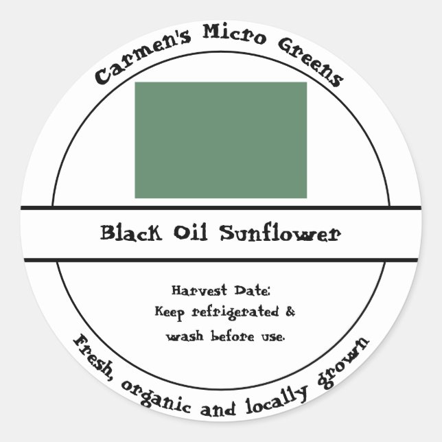 Local Grown Garden Fresh Organic Microgreens Label (Front)