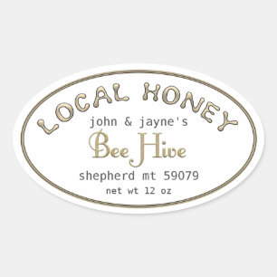 Local Honey Gold White Oval Beekeeper label