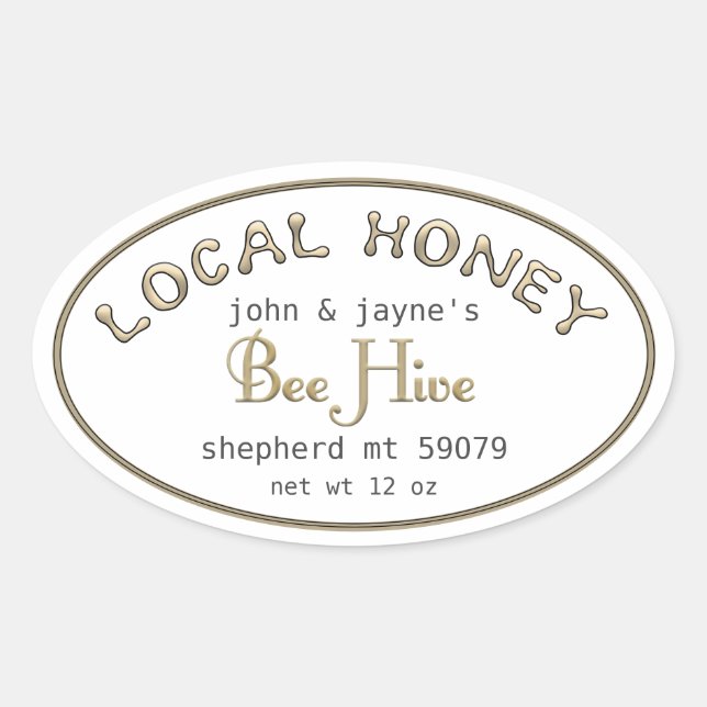 Local Honey Gold White Oval Beekeeper label (Front)