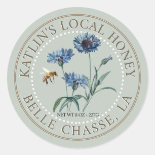 Local Honey Label with Blue Aster and Honeybee