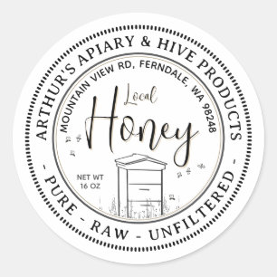 Local Honey with Hive & Bees Pure Raw Unfiltered Classic Round Sticker