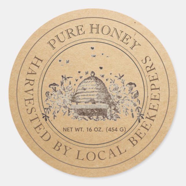 Local Kraft Vintage Skep Honey Jar Lid Label (Front)