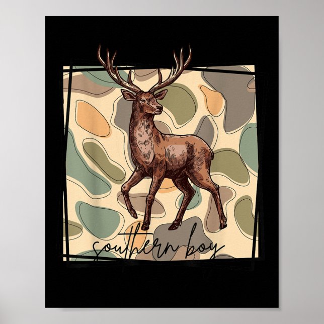 Local Southern Boy Deer Hunting Camo Outdoor Vinta Poster (Front)