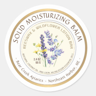 Local Wildblossoms Beeswax Lotion Bar Gold Border Classic Round Sticker