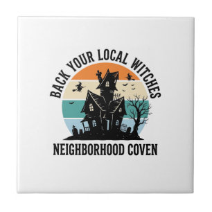 Local Witch Halloween Haunted House Retro Art Ceramic Tile
