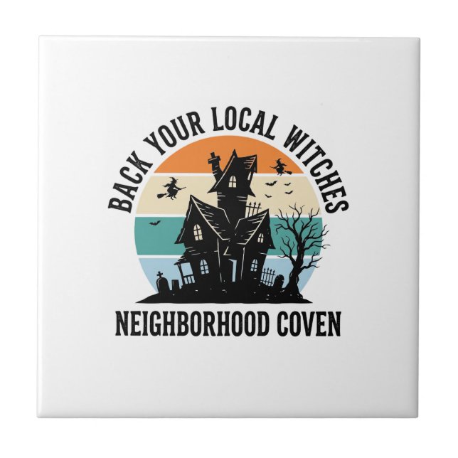 Local Witch Halloween Haunted House Retro Art Ceramic Tile (Front)