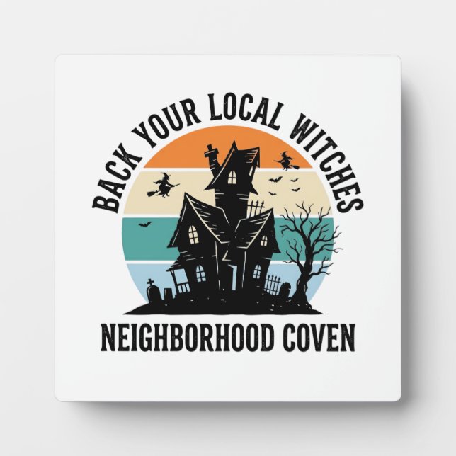 Local Witch Halloween Haunted House Retro Art Plaque (Front)