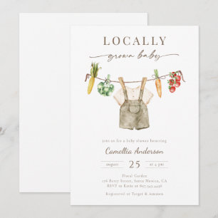 Locally Grow Farmers Market Baby Boy Clothesline  Invitation