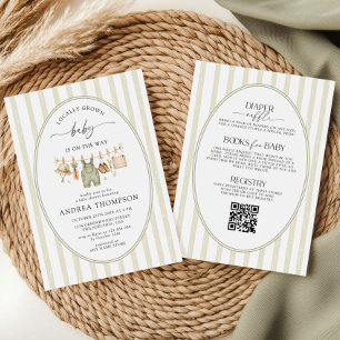 Locally Grown All in One Baby Shower Sage Green Invitation