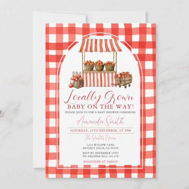 Locally Grown Apple Market Baby Shower Gingham Invitation (Front)